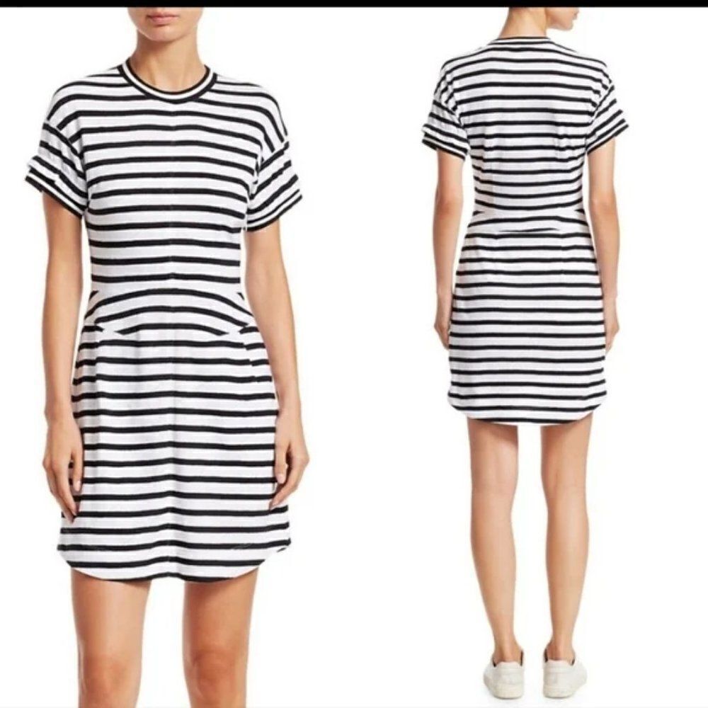Derek Lam 10 Crosby Black White Striped Short Sleeve Tshirt Dress